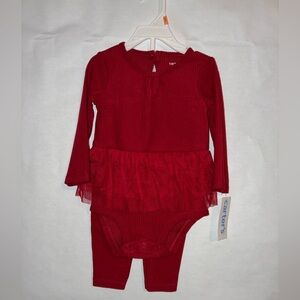 Carter’s Baby Girl Red Tutu-Style Set – 12M 💃 Long Sleeve Onesie + Bottoms, NWT